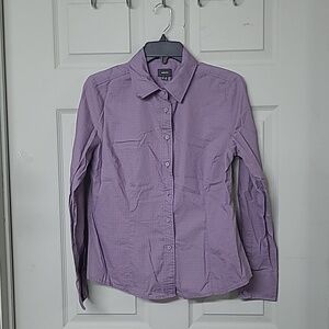 Mexx Women's Top Button Purple Down Long Sleeve 100% Cotton Size 42 Like New